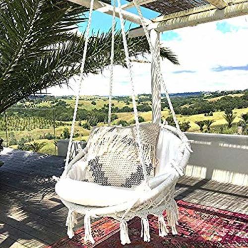 Hammock Chair Macrame Swing 265 Pound Capacity Handmade Knitted Hanging Swing Chair for Indoor/Outdoor Home Patio Deck Yard Garden Reading Leisure Lounging