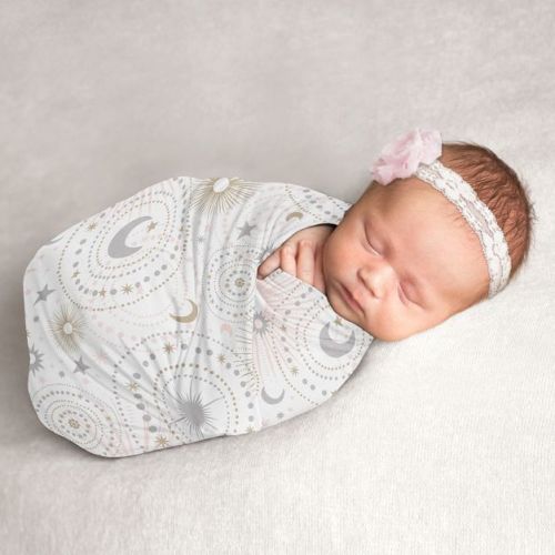 Sweet Jojo Designs Girl Swaddle Baby Blanket Celestial Pink Gold and Grey