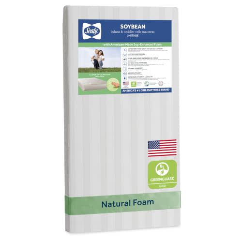 SEALY BABY 2 Stage Infant Crib Mattress Plus Toddler Bed Fit, Breathable, Resistant to Stain Cover, Dual Firmness & Ultra-Lightweight, Natural Soybean