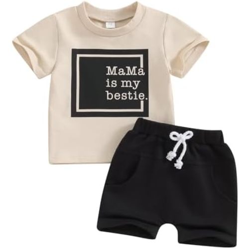 Toddler Baby Girl Clothes Short Sleeve Letter Print T Shirt Tops and Stretch Shorts Newborn Girl Summer Outfit