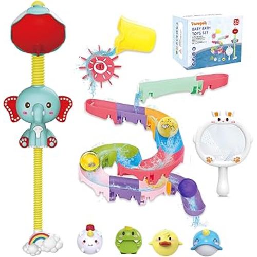 Toddler Bath Toys, Baby Bathtub Toys with Elephant Shower Sprays and Slide Track, Fishing Floating Animals Toys, Creative Shower Toys Christmas Birthday Gifts for Boys and Girls