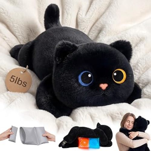 Mewaii Weighted Stuffed Animals Black Cat Plush, Heatable Coolable, 2-5lbs