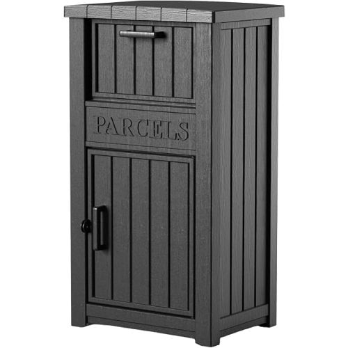 EFU Package Delivery Boxes for Outside, Lockable Anti-Theft Waterproof Delivery Boxes for Outside, Secure Parcel Drop Boxes for Porch & Curbside & House, Outdoor Package Box for Deliveries (Black)