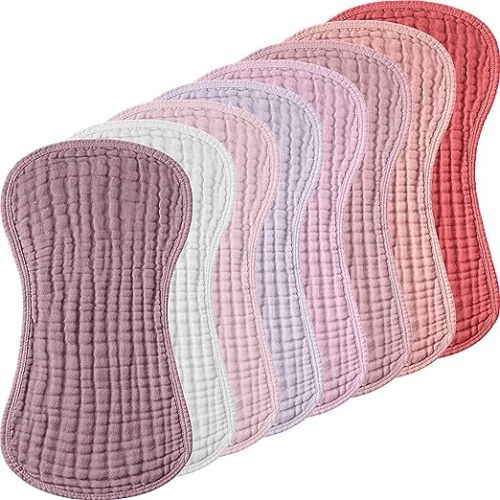 Frienda 8-Pack Muslin Burp Cloths for Baby Girl, 20''x 10" Large Absorbent Cotton Burp Rags, 6-Layer Soft Pink Washcloths for Spit up Drool, Newborn Must-Haves Essential, Baby Shower Registry Gifts