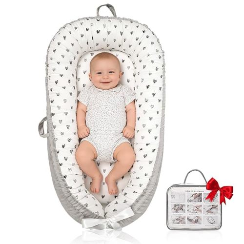 Baby Lounger | Organic Cotton Infant Lounger | Reversible, Adjustable & Portable Floor Lounger | Soft, Breathable, Washable Cover