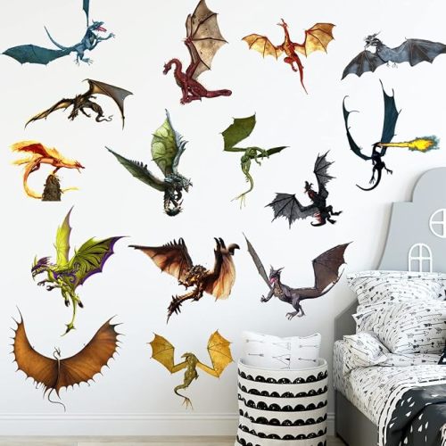 3D Fantasy Dragon Wall Decal Peel & Stick Dragon Flying Wall Stickers Removable Vinyl Wall Art Decor for Kids Living Room Classroom Nursery Decoration