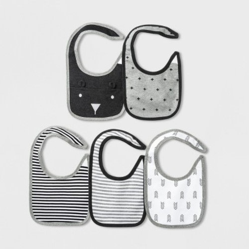 Baby 5pk Bibs - Cloud Island™ Black/Gray One Size