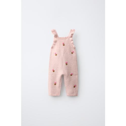 EMBROIDERED FLORAL KNIT JUMPSUIT - Pale pink | ZARA United States