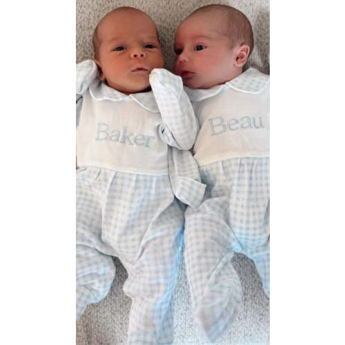 Boys Personalized Take Home Outfit Footed Pajama Blue Gingham - Hiccups Children's Boutique