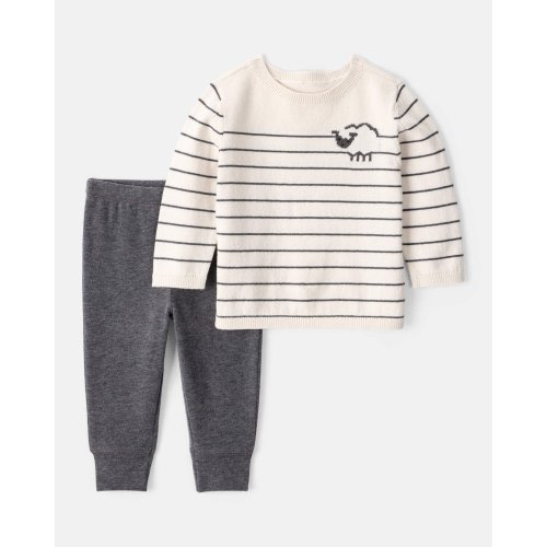 Baby Boy Sheep Long-Sleeve Tee & Pant Set - White/Grey | Carter's