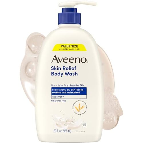 Aveeno Skin Relief Body Wash with Triple Oat Complex, Fragrance-Free, Gentle Daily Body Wash for Sensitive Skin Leaves Itchy, Dry Skin Feeling Soothed & Moisturized, Value Size 33 Fl Oz