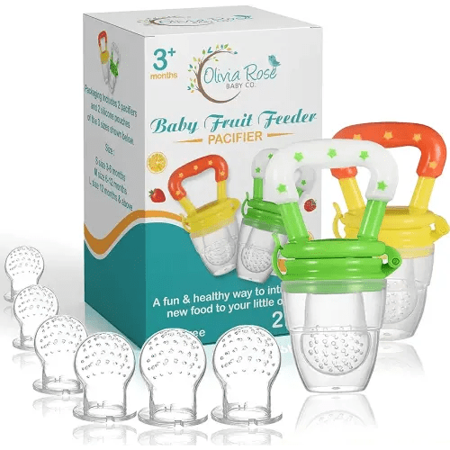 Baby Fruit Feeder Pacifier (2 Pack), Fresh Food Feeding Teether for Toddler, BPA Free, Soothing Gum Relief, Infant Silicone Teething Toy, Includes All The Sizes of The Silicone Nipple Pouches