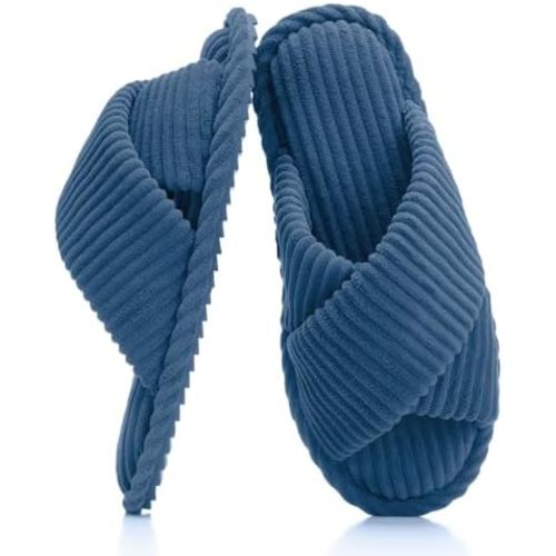 Slippers for Women Memory Foam House Bedroom Corduroy Crossbands Open Toe Slides Sandals Shoes Comfy Trendy Gift for womens Anti-Skid sole