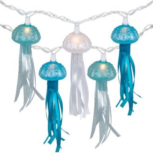 Northlight Jellyfish Patio Light Set - Blue and White - 6' White Wire - 10ct