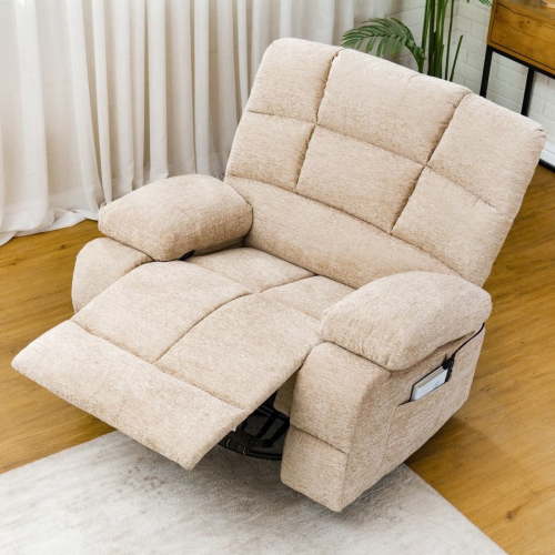 FLEXISPOT Swivel Rocker Recliner Chair with Heat and Massage, 24.4" Wide Seat Chenille Oversized Recliner, Gray