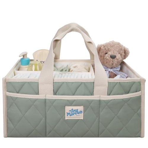 Tiny Marvels Diaper Caddy Organizer for New Parents, Baby Diaper Caddy with Water-Resistant Fabric, Structured Diaper Caddy Basket for Nursery, Car & Travel
