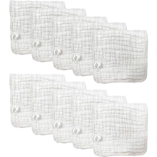10 Pack Organic Cotton Muslin Burp Cloths 100% Cotton Muslin Cloths Large 20''x10'' Extra Soft and Absorbent Baby Burping Cloth 6-Layer Ultra-Absorbent - White (10, White)