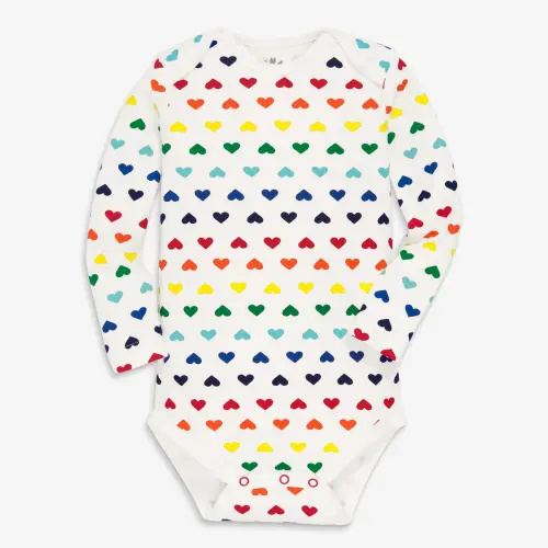 Clearance organic long sleeve babysuit in rainbow heart | Primary.com