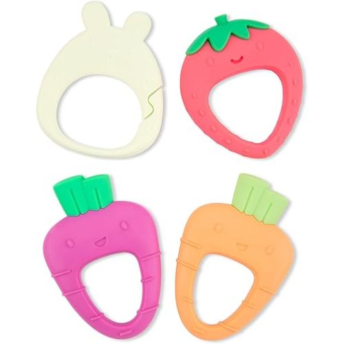 Skip Hop Soft Silicone Baby Teething Ring Toys Farmstand Teethe & Play Toy Set of 4, BPA-Free, Age 3m+