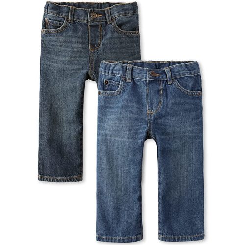 The Children's Place Basic Straight Leg Jeans, Carbon Wash/Dk Juptier 2 Pack, 6-9 Mo