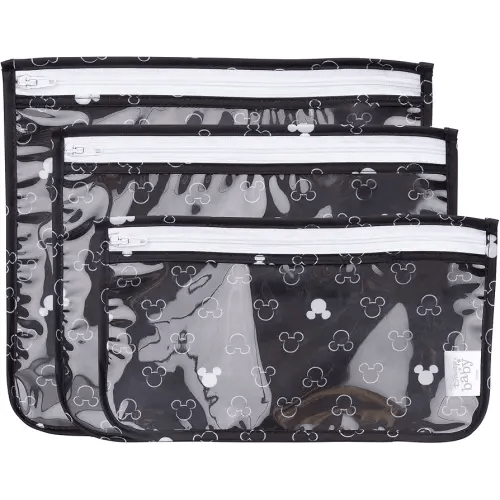 Bumkins Disney Travel Bag, Toiletry, TSA Approved Pouch, Zip Bag, Quart Size Airline Compliant, Clear-Sided, Baby, Diaper Bag Organization, Accessories, Packing, Set of 3 Sizes, Mickey Mouse Icon