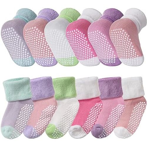 SDBING Baby Boys Girls Grips Socks Infant Toddlers Kids Non Slip Warm Thick Cotton Ankle Crew Socks with Grippers
