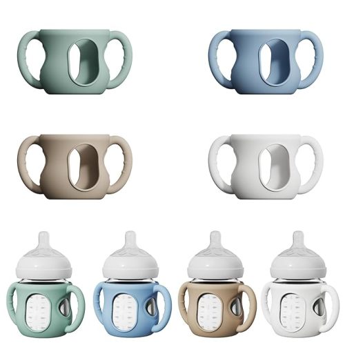 4 Pack Silicone Sleeves for Avent Natural Glass Bottles, Anti Breakage Bottle Holder with Handle, Compatible with Philips Avent Glass Natural Bottle 4 oz