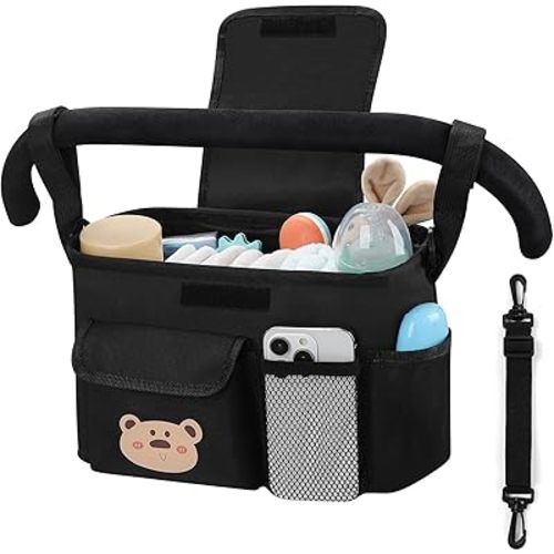 Accmor Universal Stroller Organizer with Cup Holder and Shoulder Strap, Stroller Bag Caddy Organizer Stroller Accessories for Uppababy, Baby Jogger, Nuna, Doona, Britax Strollers