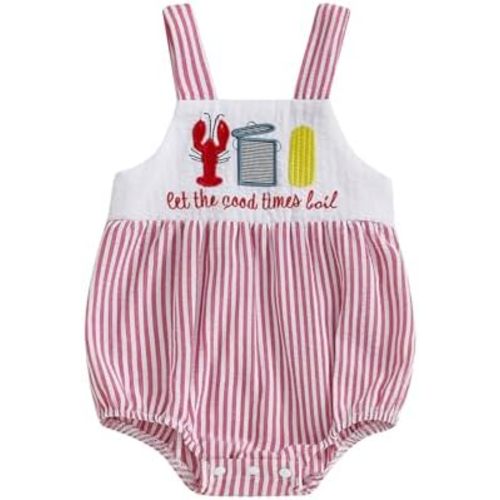 Newborn Baby Boy Girl Clothes Crawfish Outfit Suspender Overall Lobster Romper Striped Jumpsuit