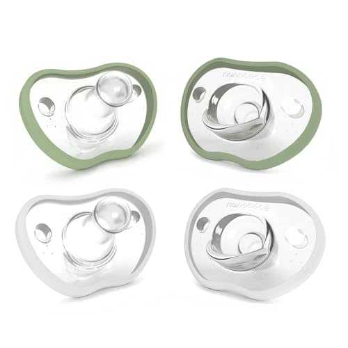 Nanobebe Baby Pacifiers 0-3 Month - Orthodontic, Curves Comfortably with Face Contour, Award Winning for Breastfeeding Babies, 100% Silicone, Baby Registry Gift 4pk, Sage/White