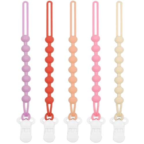 duludulu 5-Pack Silicone Pacifier Clip, One-Piece Silicone Pacifier Holder Clip for Boys & Baby Girl Binky Clips Rust-Free Holders Unisex Newborns Shower Birthday Gifts (Pink-A)