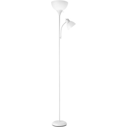 Globe Electric 67136 72" Torchiere Floor Lamp with Adjustable Reading Light, Matte White Finish, Frosted Shades, Rotary Switch on Socket, E26 Base