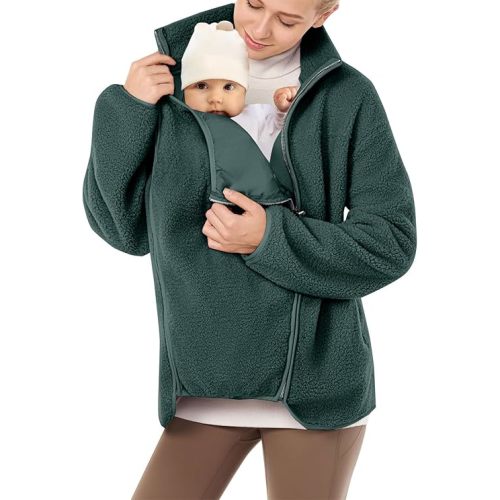 Women Fleece Zip Up 2 in 1 Baby Wearing Jacket Maternity Winter Coat Thicken Baby Wearing Clothes