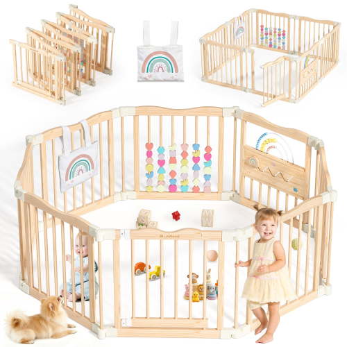 Buballino 8-Panel Baby Playpen, Foldable, 23.2"W x 23.6"H per Panel