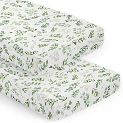 Sweet Jojo Designs Floral Leaf Boy Crib Sheet - Blue Grey and White Boho Watercolor Botanical Flower Woodland Tropical Garden