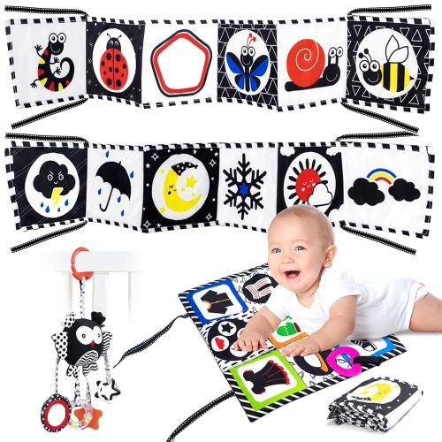 Molly & Nemo 3 PCS Black and White High Contrast Baby Toys, Montessori Tummy Time Toys for 0-12 Months, Baby Boy Girl Gifts