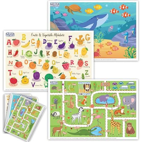 40 Pack Waterproof Disposable Placemats for Baby, Place mats for Kids, Toddler - Kids Placemats for Dining Table Tyke, Restaurants, and Travel (Aquarium, Alphabet and Zoo Theme)