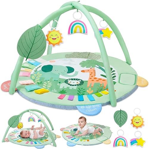 Baby Play Gym Mat Tummy Time Mat, Washable Baby Activity Play Mat for Sensory, Visual, Hearing, Touch Development, Baby Toys Shower Gift for Newborn Essentials