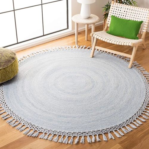 SAFAVIEH Sahara Collection 6' Round Blue SAH490M Handmade Boho Tassel Area Rug