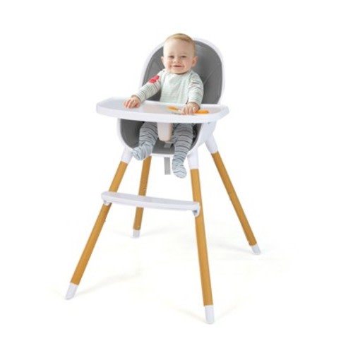 Infans 4-in-1 Infant Feeding Chair Convertible High Baby Chair w/Adjustable Tray Grey