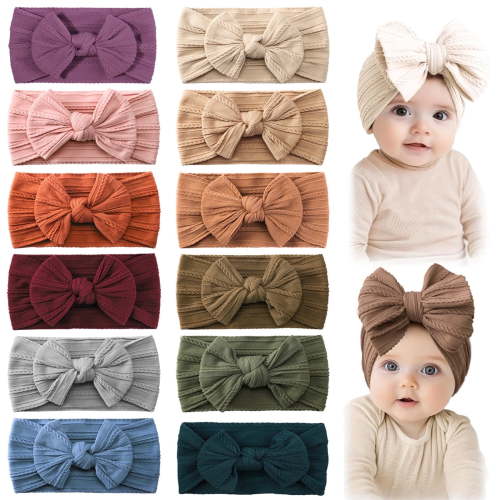 TUWAFE 12Pcs Baby Nylon Headbands Hair Bow Elastics Hairbands Hair Accessories for Baby Girls Newborn Infant Toddlers Kid Baby Girl Headbands with Bows