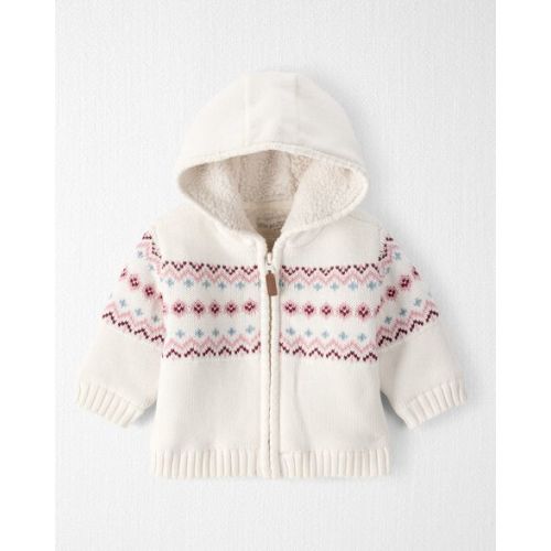 Baby Girl Recycled Fair Isle Sherpa Sweater Knit Jacket  (9M)