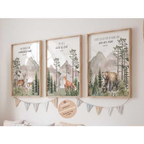 Christian nursery, bible verse nursery, scripture nursery, Woodland Nursery wall art, Mountain wall art, adventure nursery, forest nursery