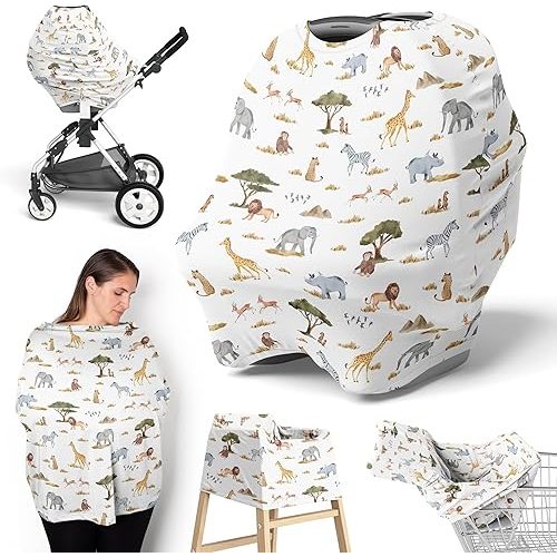 Sweet Jojo Designs Jungle Animals Boy Girl Unisex/Gender Neutral Infant Baby Car Seat Cover Nursing Breastfeeding High Chair Shopping Cart Stroller Carrier Multipurpose Use Wildlife Safari Giraffe
