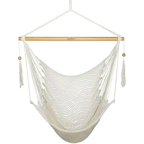 JoyView Hammock Chair with Spreader Bar Caribbean Hammock Swing Chair 300 LBS Weight Capacity XL Rope Hanging Chair for Outdoor Indoor Garden Yard - Natural White