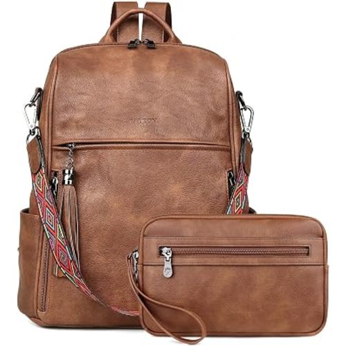 FADEON Leather Backpack Purse for Women Designer Travel Backpack Purses PU Fashion Ladies Shoulder Bag with Tassel