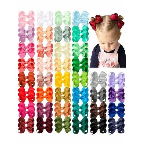 20Pcs Random Color Hair Bows Hair Barrettes Hair Accessories For Girls, 3" Hair Bows Alligator Clips For Babies Toddlers Teens Daily Wear Suitable For Festival Gifts For Girls