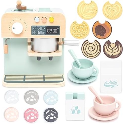 UMU® Wooden Toy Coffee Maker for Kids – Pretend Play Kitchen Accessory for Toddlers – Role Play Espresso Machine Set – Montessori Toy for Ages 3 4 5 6