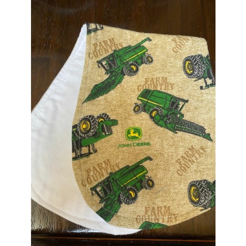 Handmade Burp Cloth John Deere Tractors with white on back Set of 2