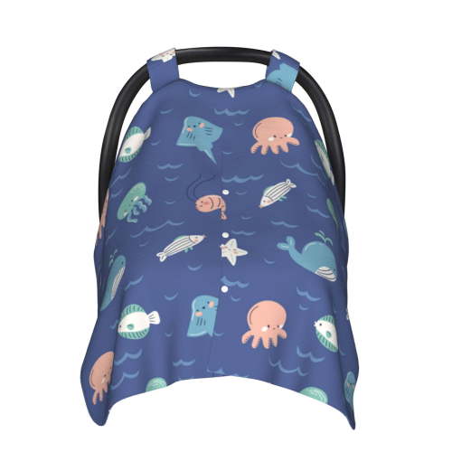 Car Seat Cover Baby, Whale Octopus Shrimp Baby Car Seat Cover for Baby Boys Girls Newborn , Infant Car Seat Canopy Cover Nursing Breastfeeding Cover Warm Blanket